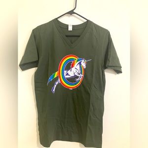 Unicorn Jumping Through Rainbow Men's V-Neck T-Shirt.
